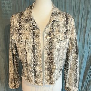 V Denim Jacket with Snakeskin Pattern